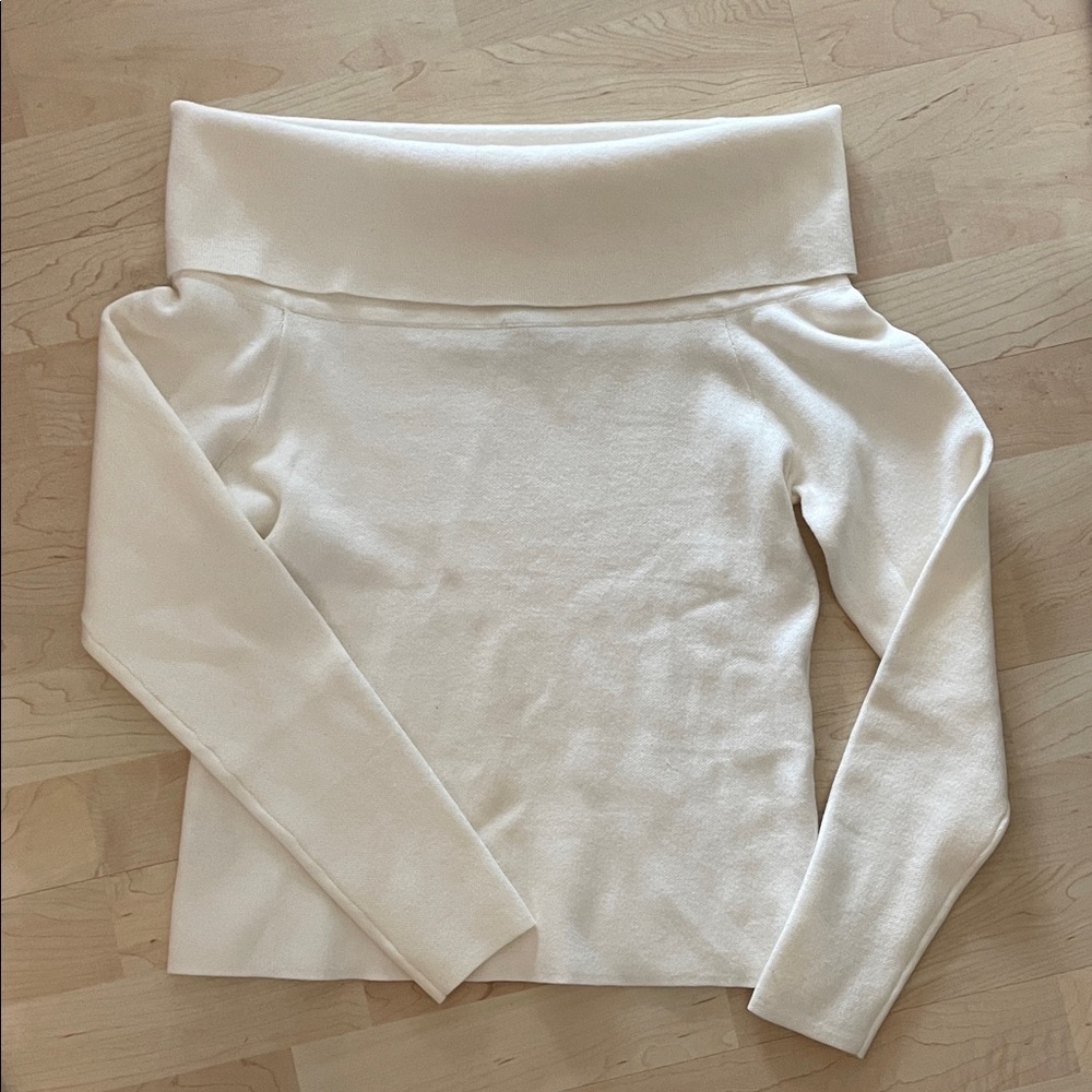 Ann Taylor Off-the-Shoulder Cream Knit Sweater